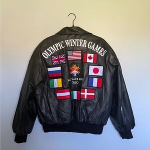 Vintage Real Leather 2002 Salt Lake City Olympic Games Bomber Jacket